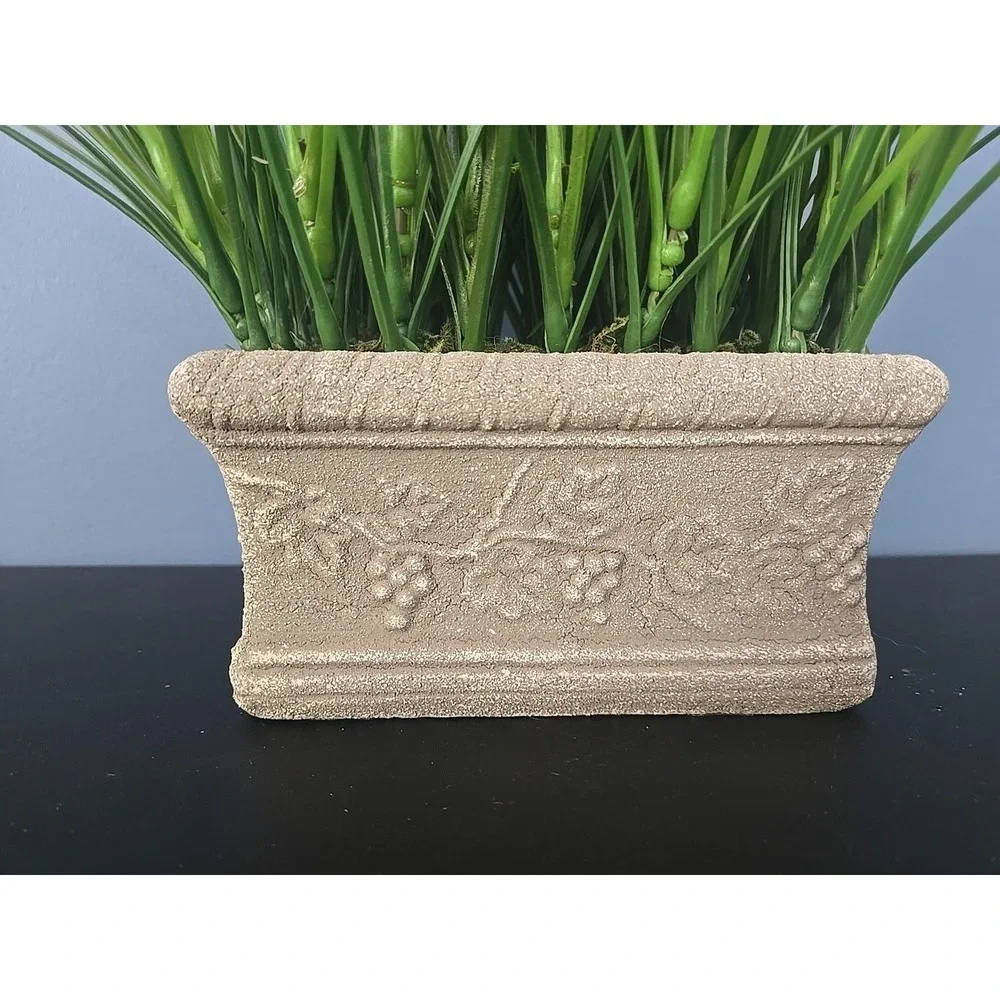 Set of 2 Faux Potted Grass in Faux Concrete Planter Patio Decorative Accent‎